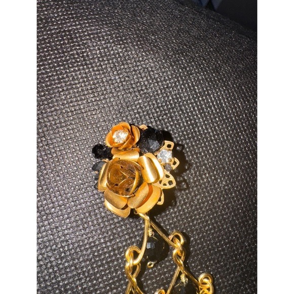 Statement Earrings Black Beaded Tassel Dangle Clip On Gold Rose Party - Picture 6 of 6